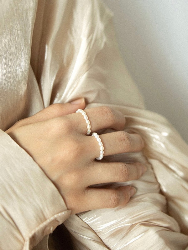 freshwater pearl - elastic mini pearl bead ring