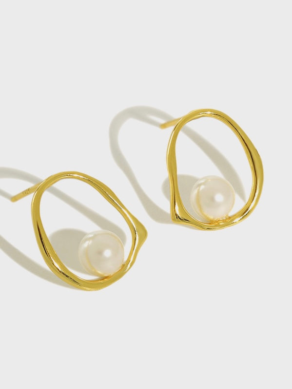 18k gold plated  - pearl gold tone frame earrings