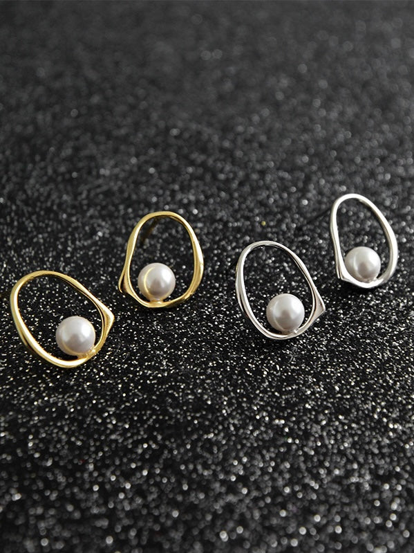 18k gold plated  - pearl gold tone frame earrings