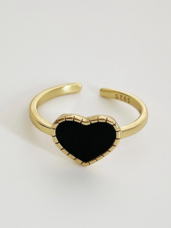 s925 sterling silver - black heart shape ring