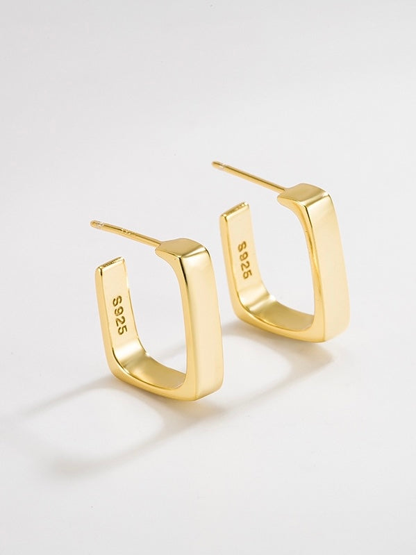 s925 sterling silver - geometry square earrings