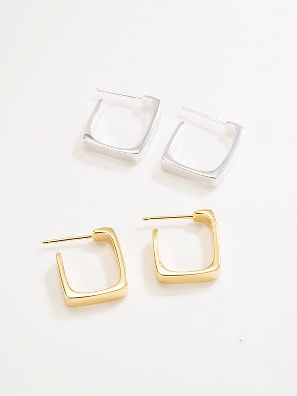 s925 sterling silver - geometry square earrings