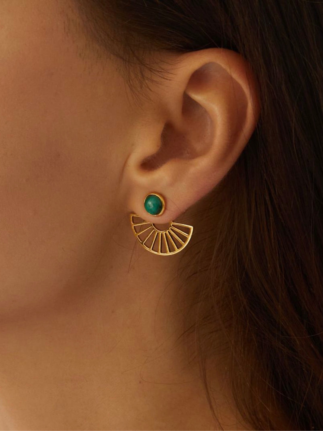 Malachite green Fan earrings 20k gold plated