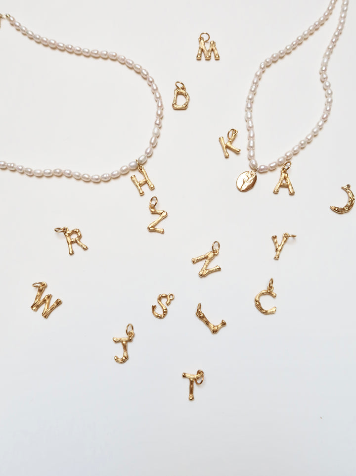 18k gold plated -  initial letter pearl necklace