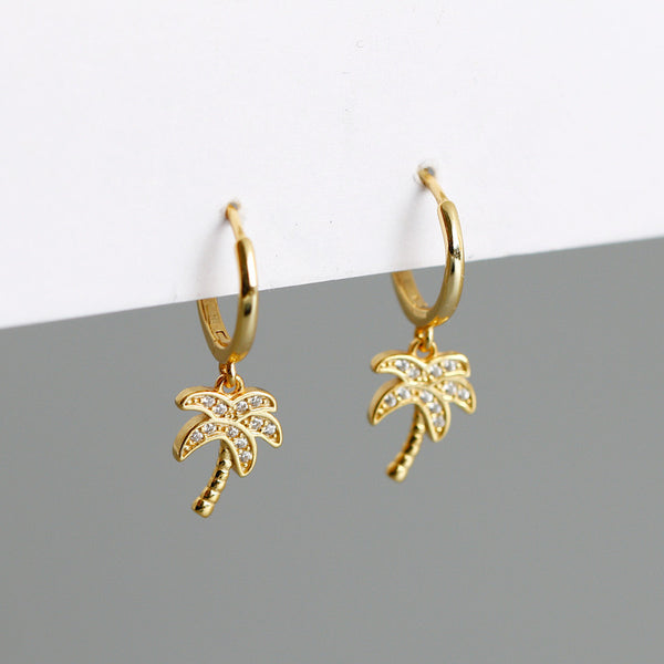 s925 silver palm tree earrings 18k gold plated