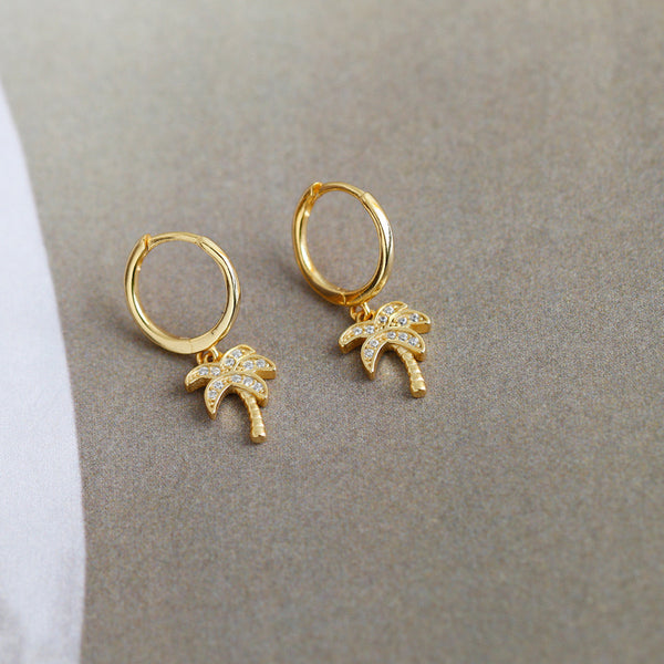 s925 silver palm tree earrings 18k gold plated