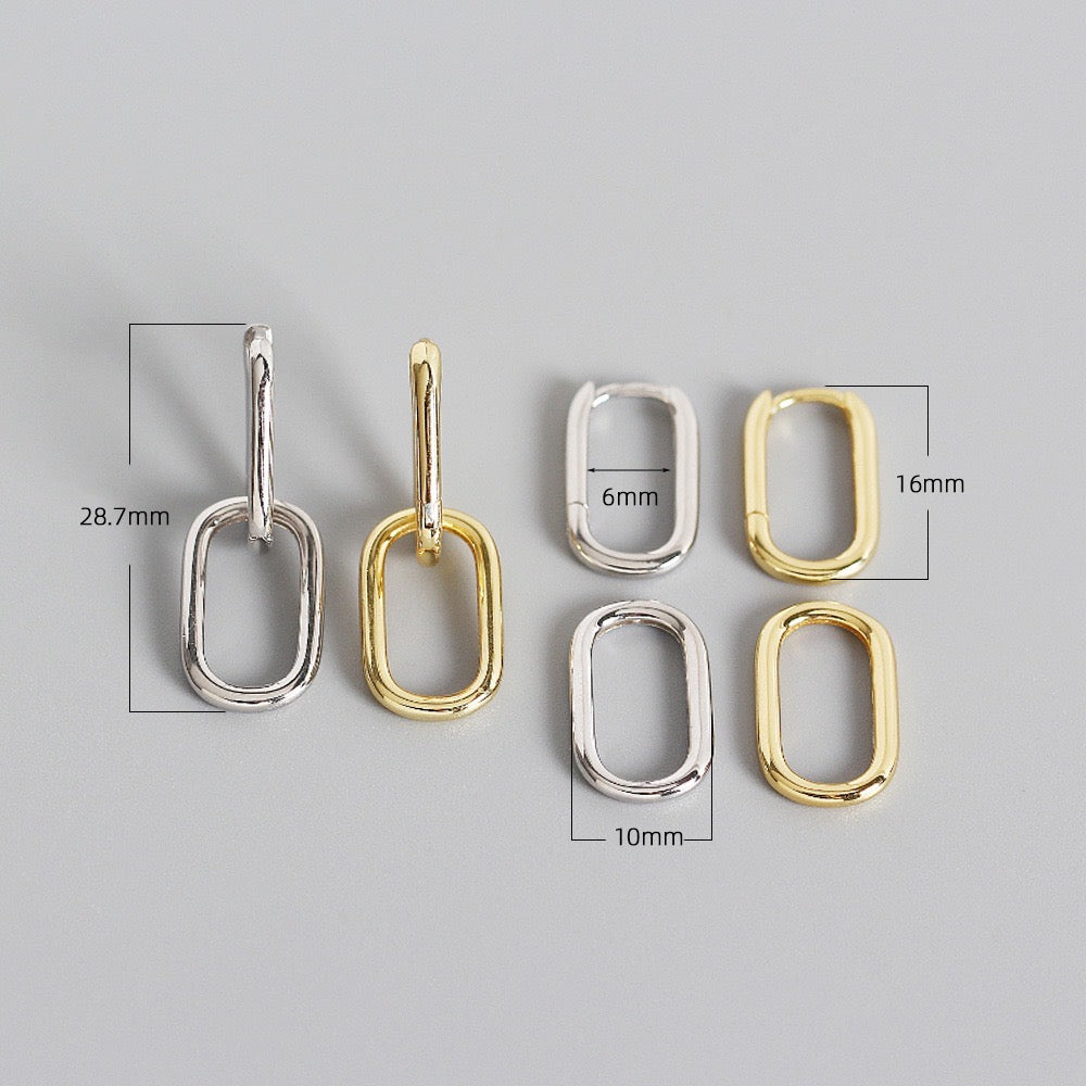 s925 silver - geometry double huggie earrings