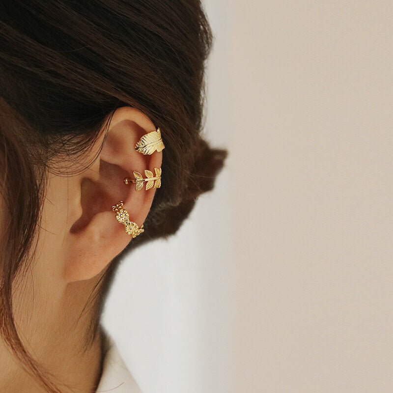 Ear bone Ohrringe Federn / Blätter 18k Gold beschichtet