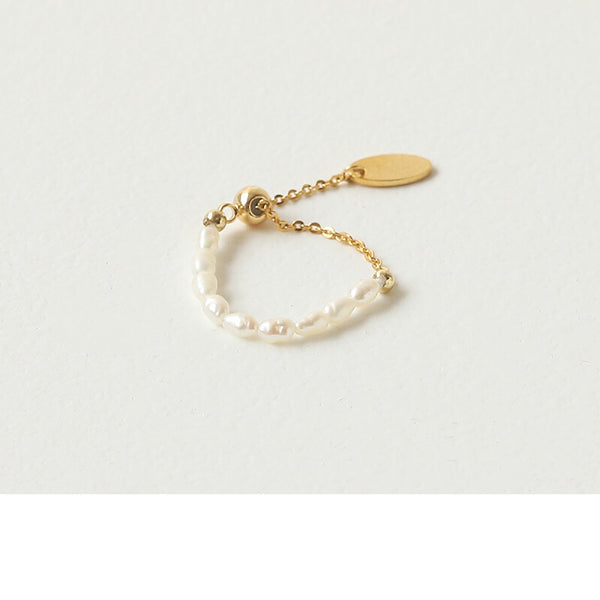 natural pearl chain open ring 18k gold plated