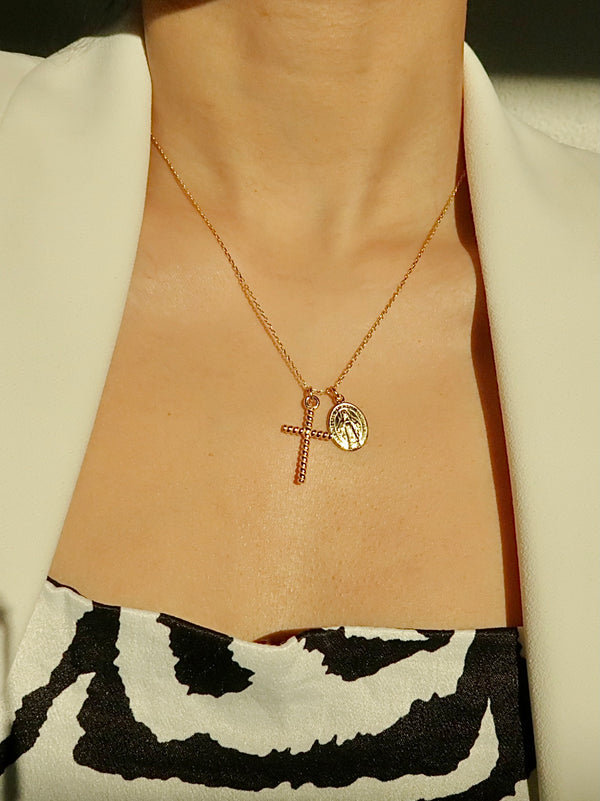 s925 sterling silver - double pendant cross necklace