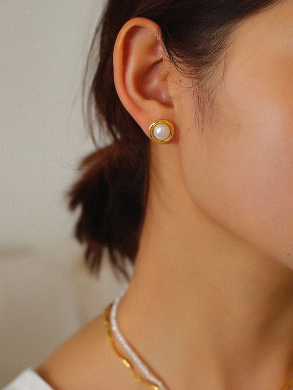 18k gold plated - Freshwater nest pearl earring