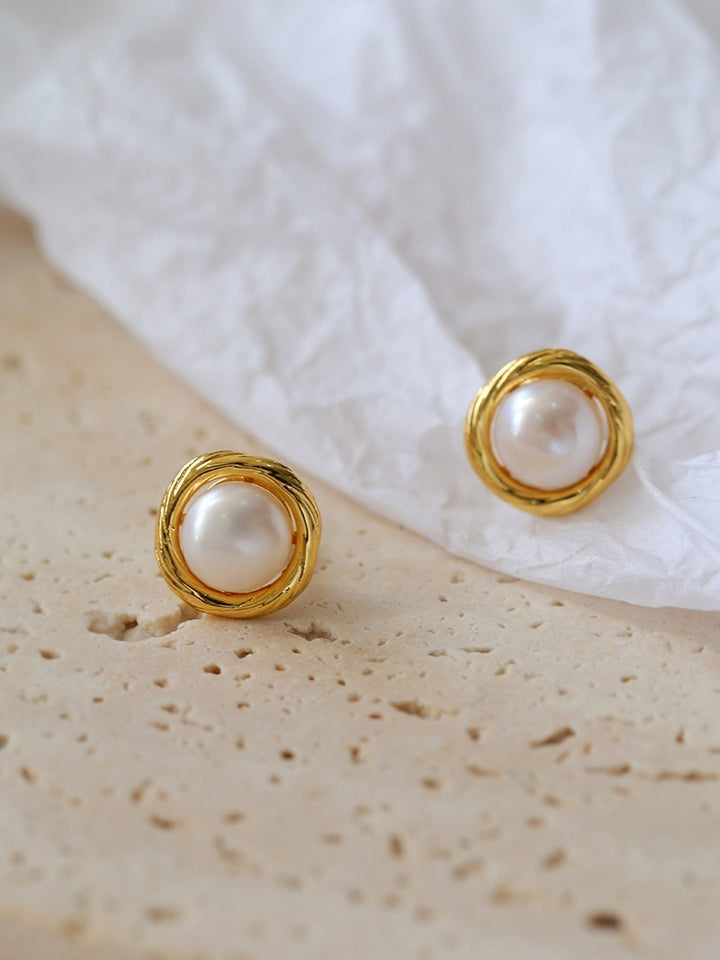 18k gold plated - Freshwater nest pearl earring