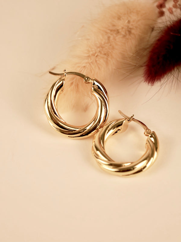 18k gold plated - gold tone twist hoop earrings