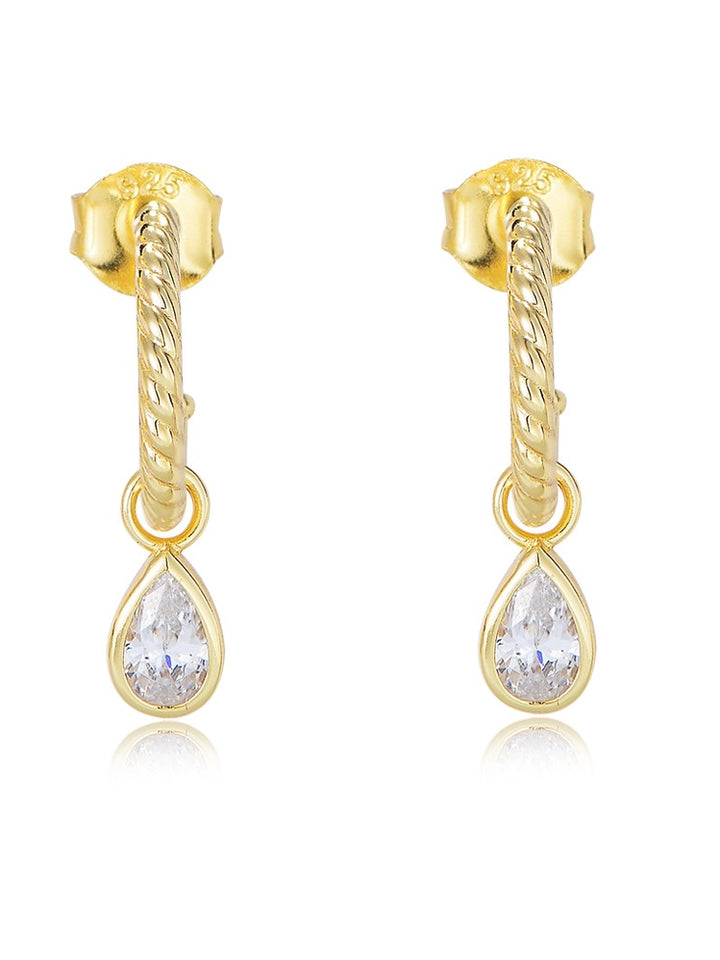 18k gold plated - pear shape zirconia hoops earring