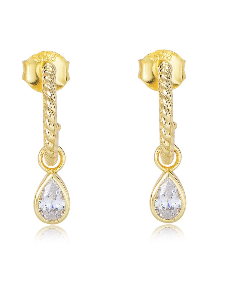 18k gold plated - pear shape zirconia hoops earring