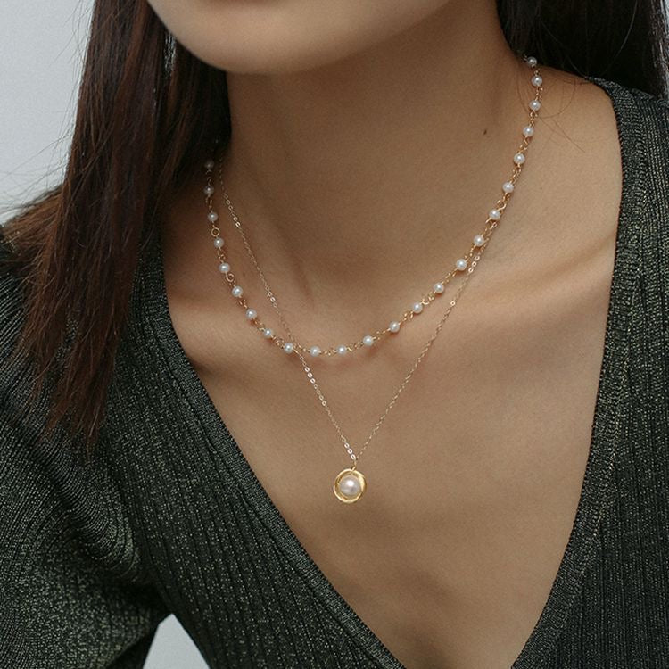 freshwater pearl - handmade double layer pearl necklace