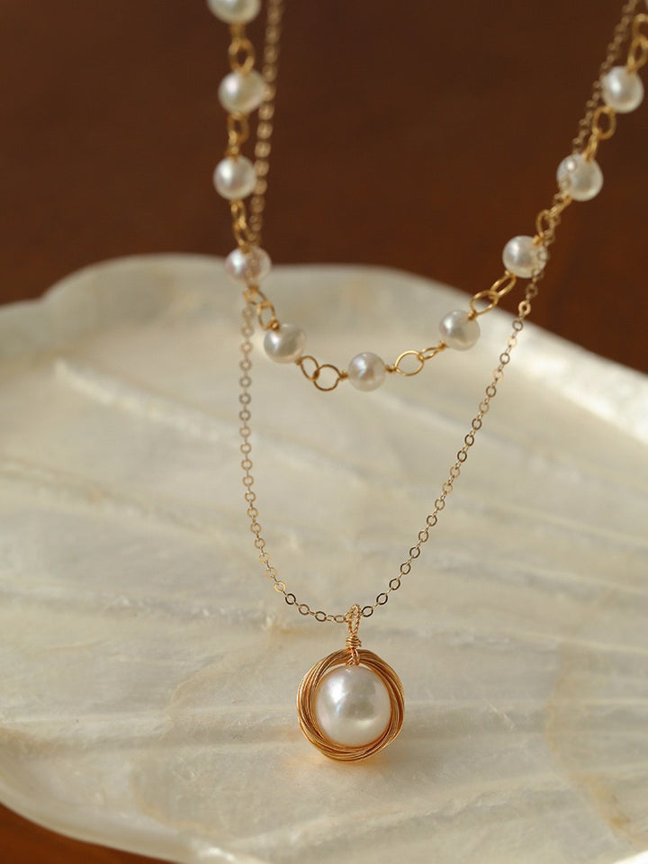 freshwater pearl - handmade double layer pearl necklace