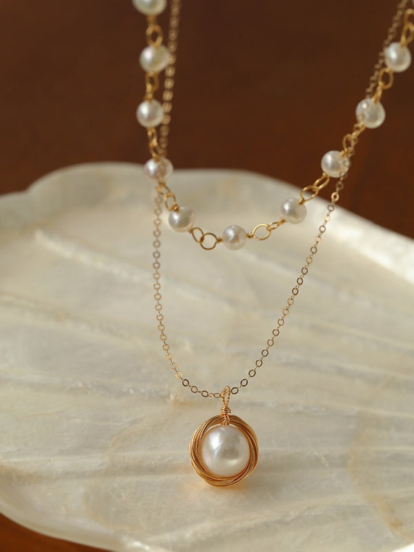 freshwater pearl - handmade double layer pearl necklace