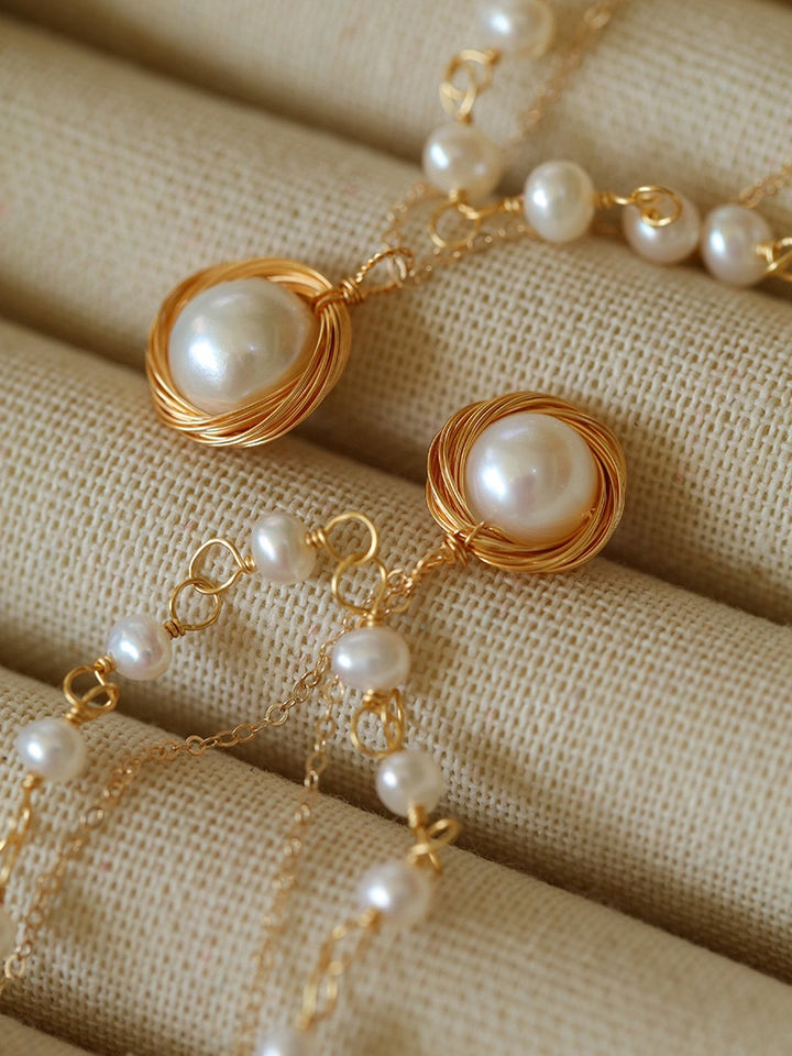 freshwater pearl - handmade double layer pearl necklace