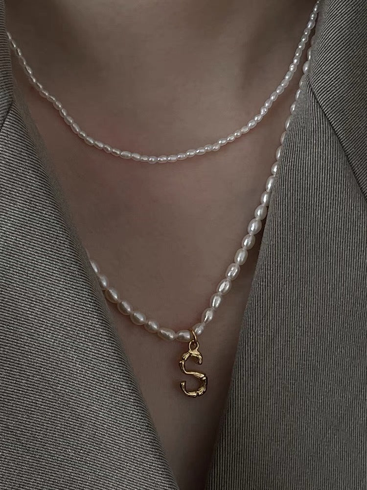 18k gold plated -  initial letter pearl necklace