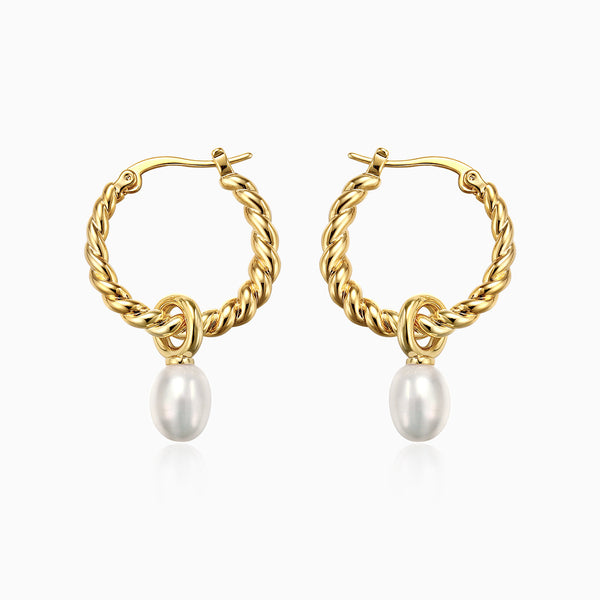 18k gold plated - Twist hoop pearl earrings