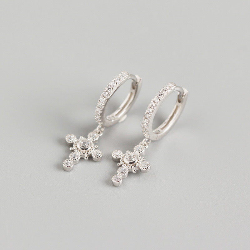 s925 sterling silver earrings zirconia cross