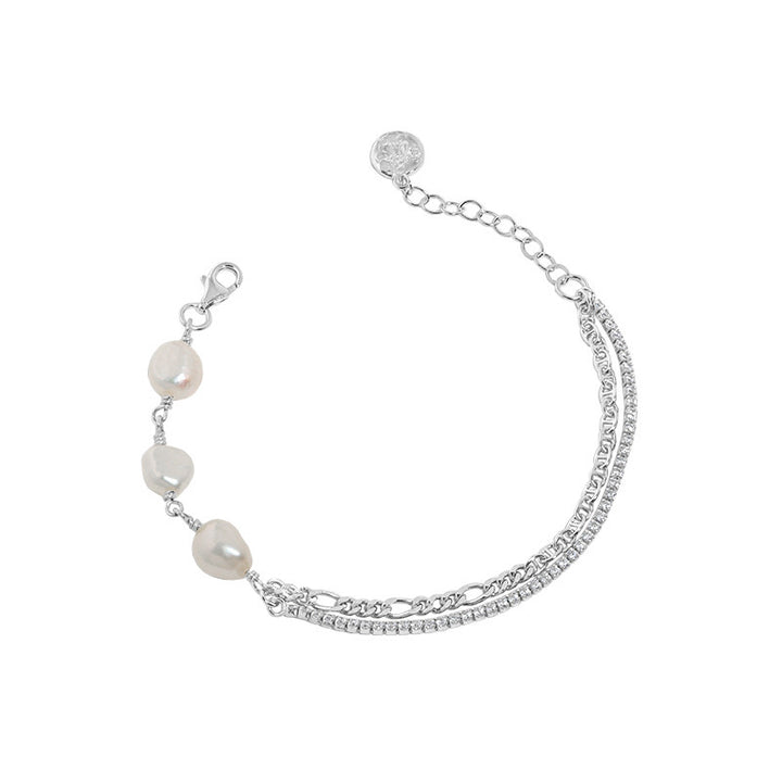 s925 sterling silver - double chain pearl bracelet