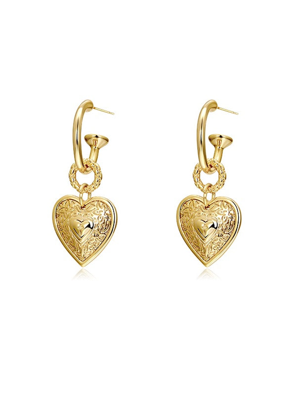 heart coin half hoop earrings 14k gold plated