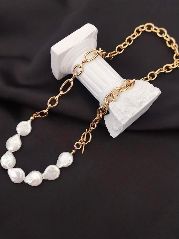 18k gold plated - freshwater pearl chain necklace