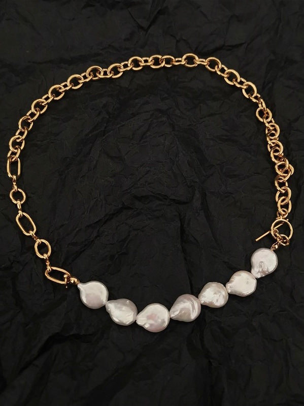 18k gold plated - freshwater pearl chain necklace