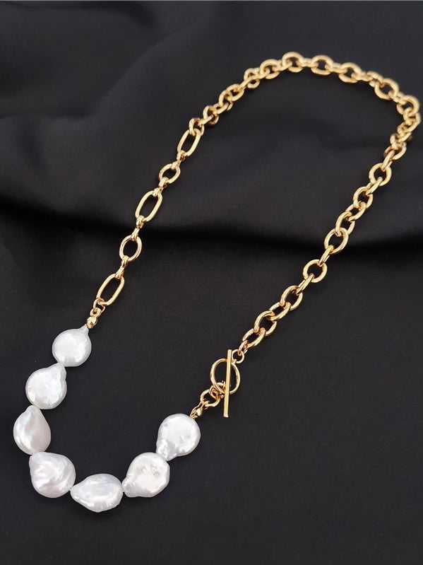 18k gold plated - freshwater pearl chain necklace