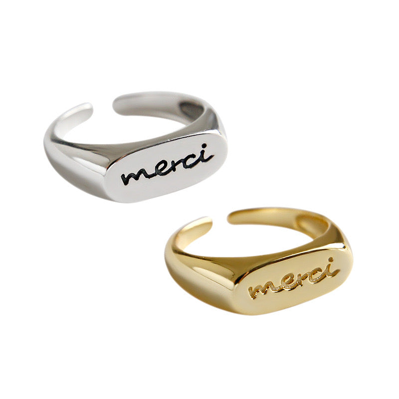 s925 sterling silver ring Merci 18k gold plated