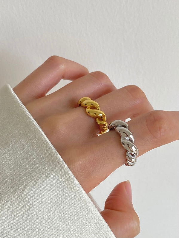 s925 sterling silver - twist ring gold croissant