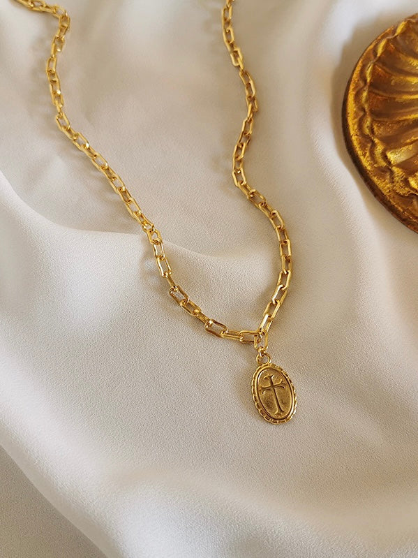 18k gold plated - cross coin pendant necklace