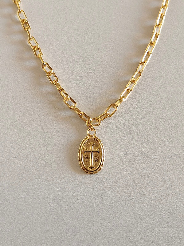 18k gold plated - cross coin pendant necklace