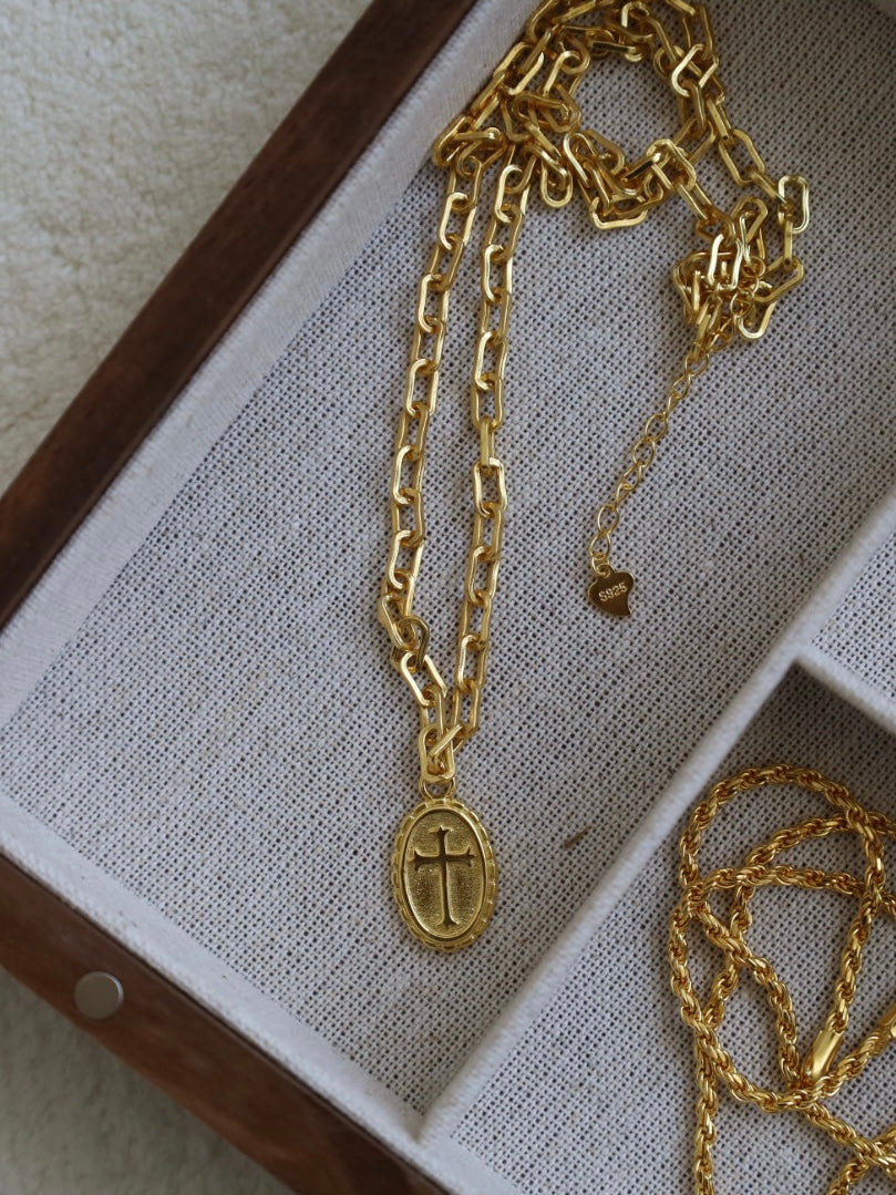 18k gold plated - cross coin pendant necklace