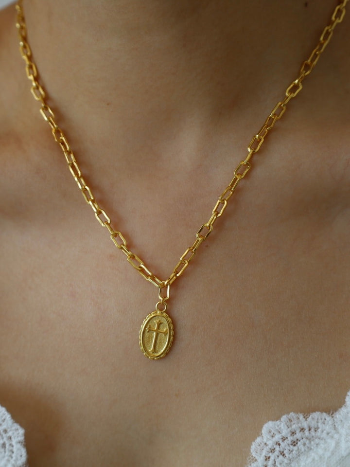 18k gold plated - cross coin pendant necklace