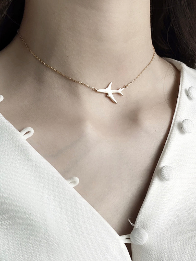 s925 sterling silver - fly with me airplane necklace choker