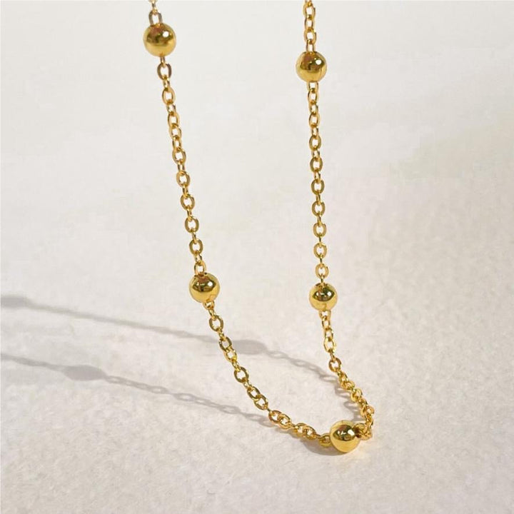 18k gold plated - Line texture bead station chain bracelet