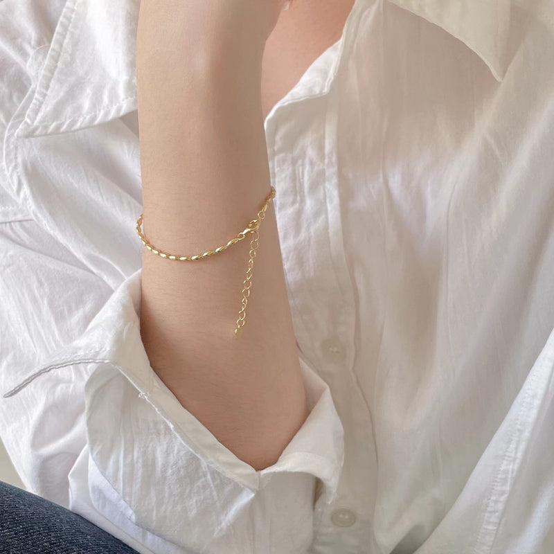 18k gold plate - line texture bead chain bracelet