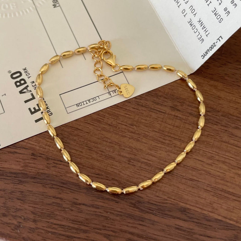 18k gold plate - line texture bead chain bracelet