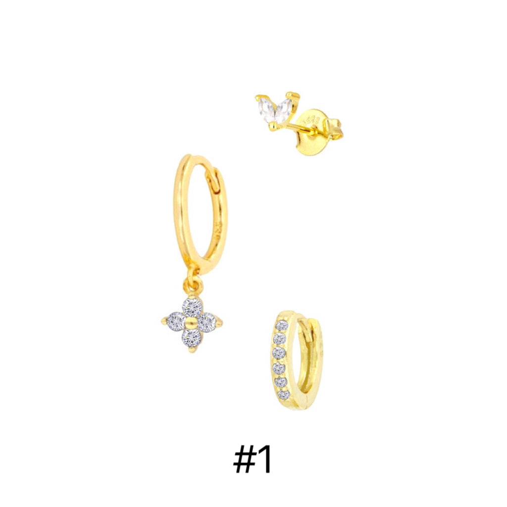 18k gold plated - stacking earring set of 3