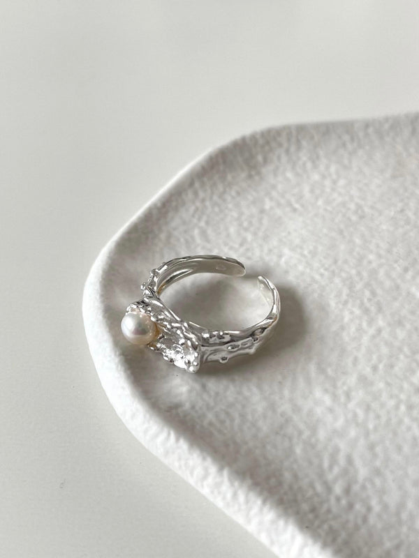 s925 sterling silver - silver tone pearl ring