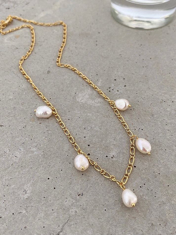 18k gold plated  - freshwater pearl multi  drops necklace