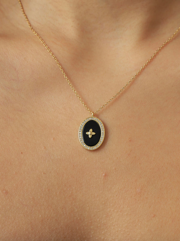 s925 silver - black agate necklace18k gold plated