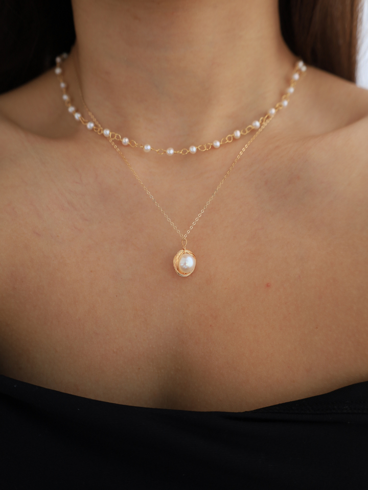 freshwater pearl - handmade double layer pearl necklace