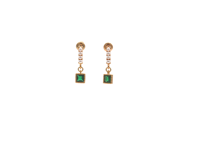 Mini pearl emerald zircon earrings