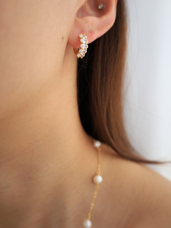 18k gold plated - white cubic tennis hoops earrings