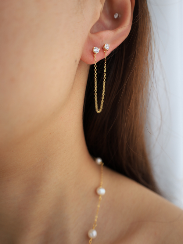 18k gold plated - double piercings earring chain