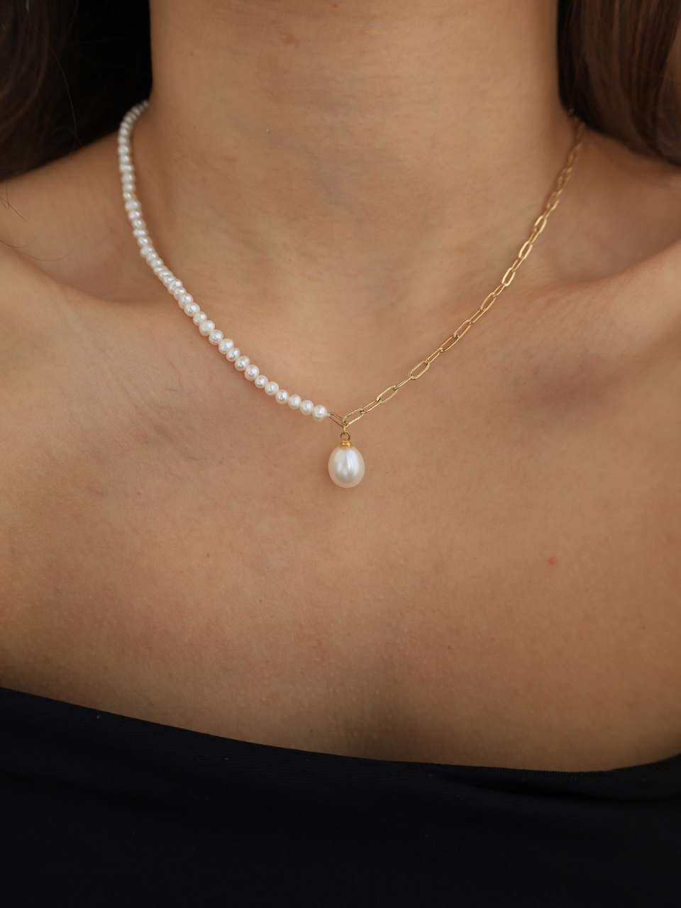 freshwater pearls - pearl pendant half chain necklace